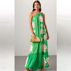 FARM Rio Green One Shoulder Dress with Pink Floral